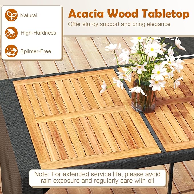 COSTWAY 5 Piece Patio Bar Set, Outdoor Rattan Wicker Bar Table and 30'' High - Image 3