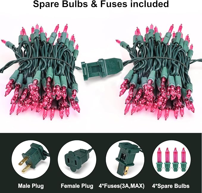 BrizLabs Pink Christmas Lights, 69.6ft 300 Count Pink String Lights Connectable - Image 6