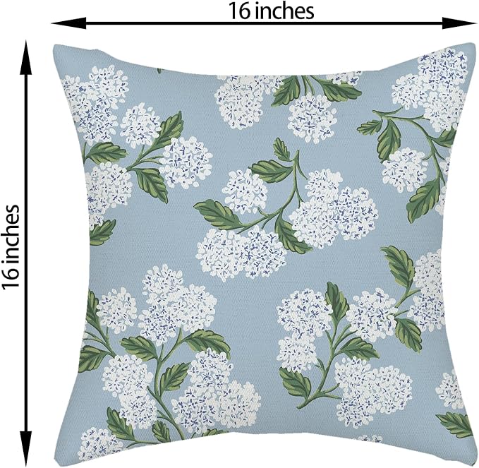 Light Blue Pillow Covers 16x16 Inch 2 Pcs Blue Green Hydrangea Flower Decor - Image 6