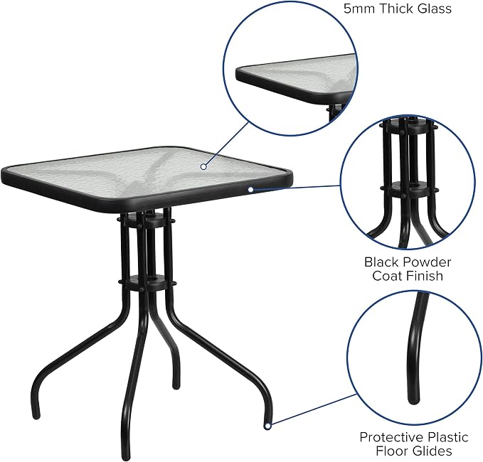 EMMA + OLIVER 23.5" Square Tempered Glass Metal Table - Image 4