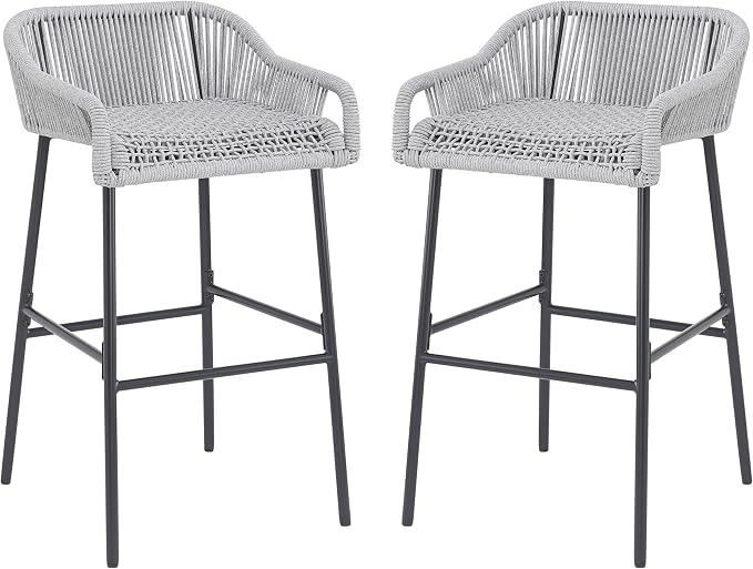 Christopher Knight Home Sivir Outdoor Barstool Set of 2, Patio Woven Rope Bar - Image 8