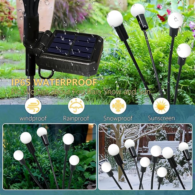 Solar Garden Lights Outdoor, 2 Pack 20 LED Solar Firefly Lights Waterproof - Image 3