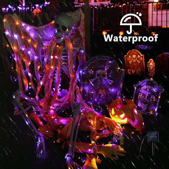 Brizled Orange & Purple Halloween Lights, 2 Pack Total 78FT 240 LED Solar - Image 3