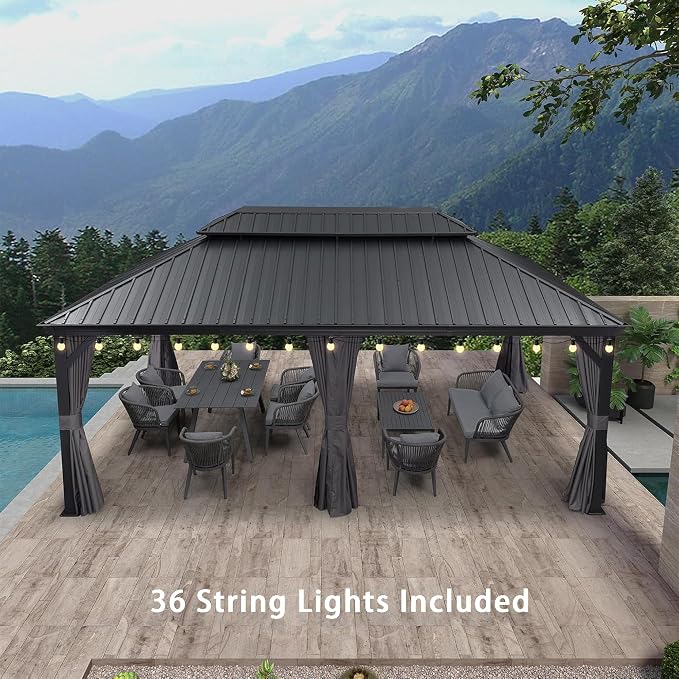 PURPLE LEAF 12' X 20' Large Gazebo Aluminum Galvanized Steel Double Roof - Image 2