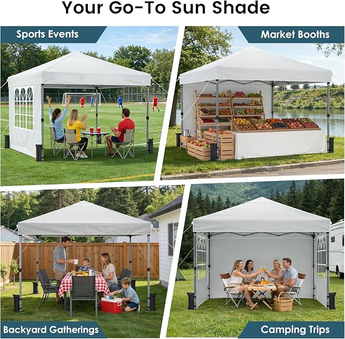 Pop Up Canopy Tent with Sidewalls, 10x10ft 10 Person Party Tent One Push Setup - Image 7