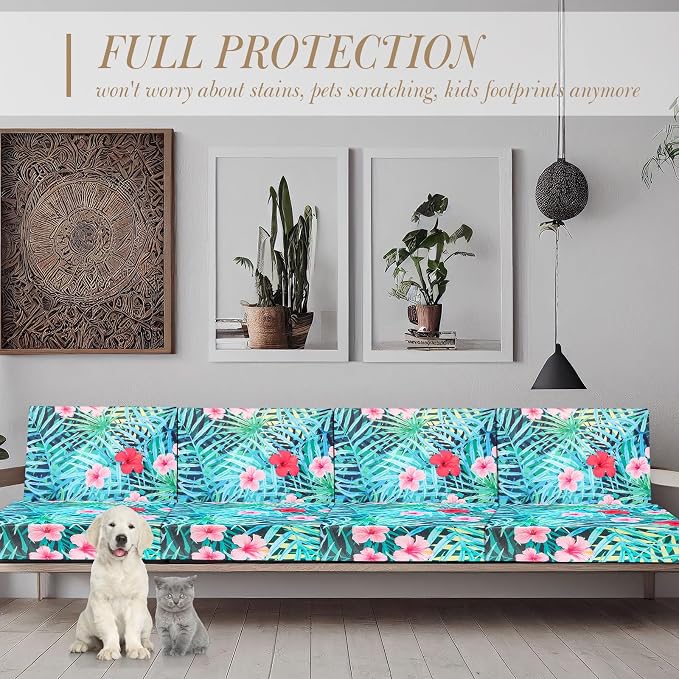 Newwiee 8Pcs Patio Cushion Covers Stretch Outdoor Cushion Cover Replacement - Image 6