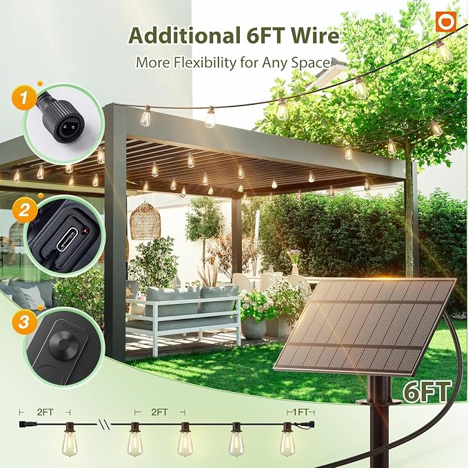 addlon 54 FT Solar String Lights Waterproof, Patio Lights Solar Powered - Image 6