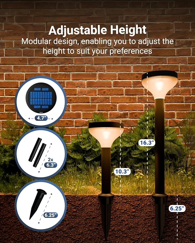 Sunco 6 Pack Round Solar Pathway Lights Outdoor, Super Bright 120 LM, 2CCT - Image 4