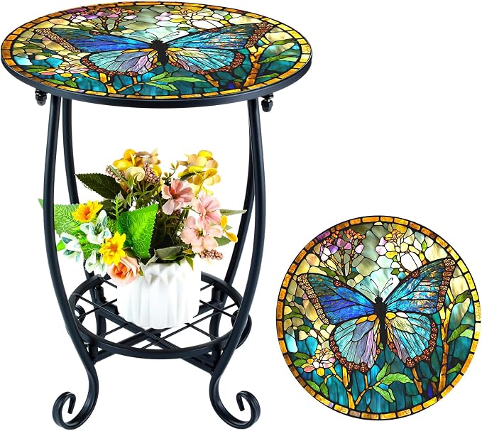 Outdoor Side Table Round Small Mosaic Patio Accent Indoor End Plant Coffee Tea by Cinnvoice