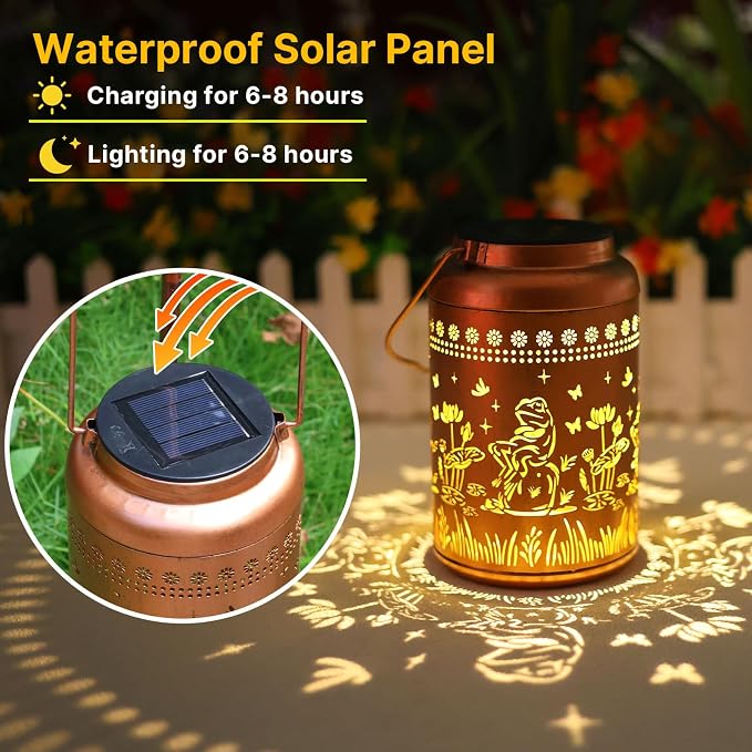 Solar Lanterns Outdoor Waterproof Frog Lazy Pattern Solar Lights Metal Lantern - Image 4