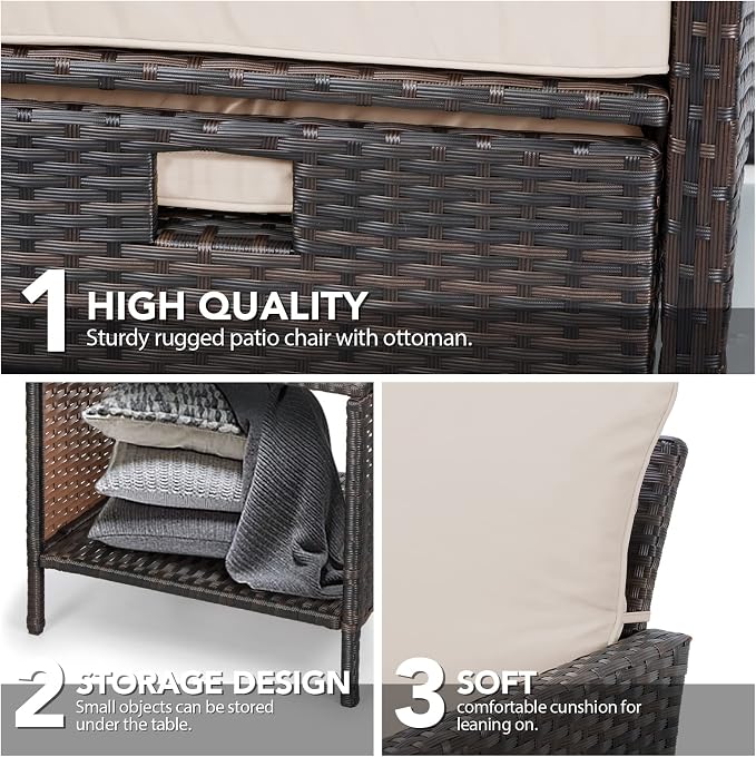 LEVELEVE Balcony Furniture 5 Piece Patio Conversation Set, PE Wicker Rattan - Image 8