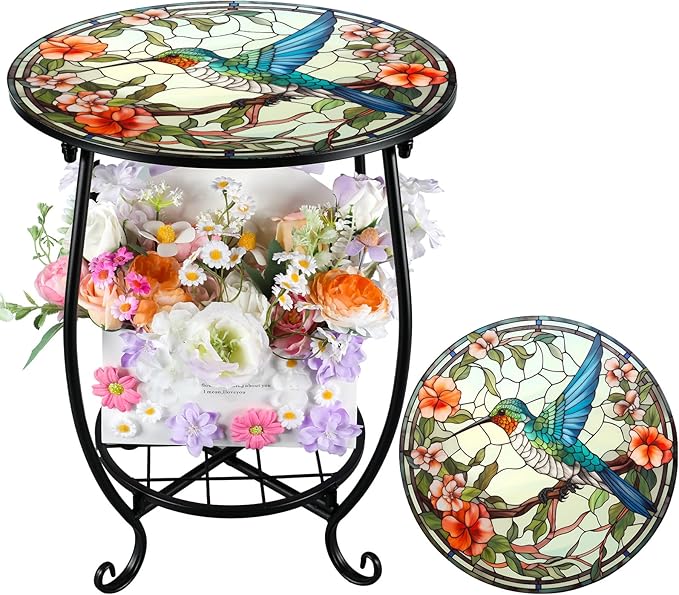 Outdoor Side Table Round Small Mosaic Patio Accent Indoor End Plant Coffee Tea by Cinnvoice