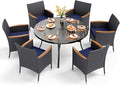 PHI VILLA 7 Pieces Patio Round Dining Set by PHIVILLAThepioneerofcomfortablehouseholdsupplies