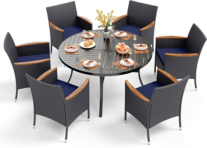 PHI VILLA 7 Pieces Patio Round Dining Set by PHIVILLAThepioneerofcomfortablehouseholdsupplies