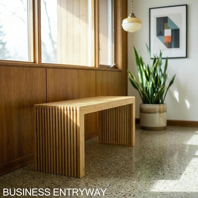 Bamboo Natural 36 inch Wooden Bench, Small Wood Benches - Image 7