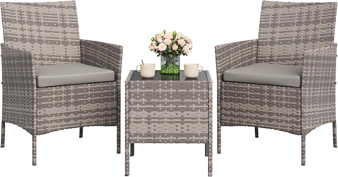 GAOMON 3-Piece Patio Furniture Set, Modern PE Rattan Conversation Set by GAOMON