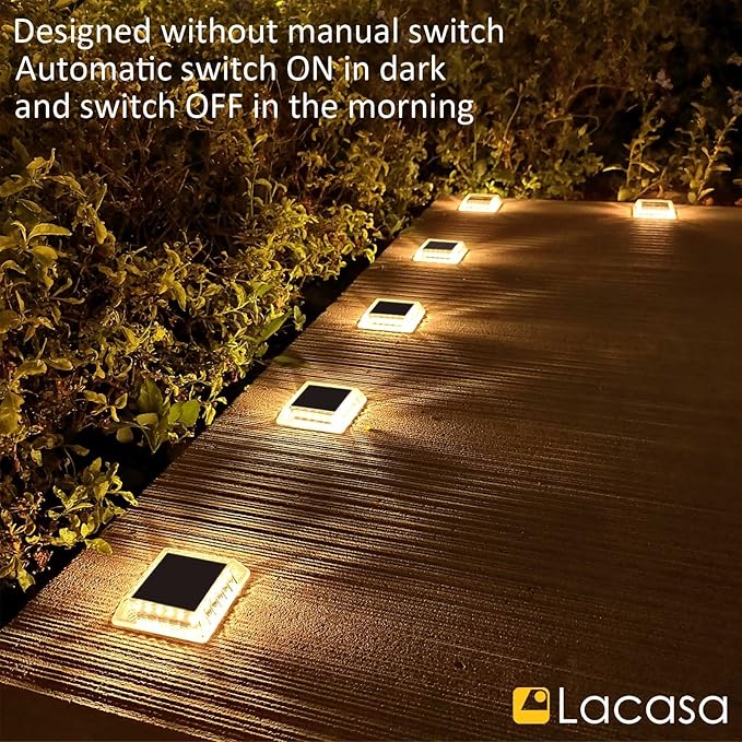 Lacasa Solar Deck Lights, 4 Pack 30LM LED Dock Light Warm White 2700K, Outdoor - Image 5