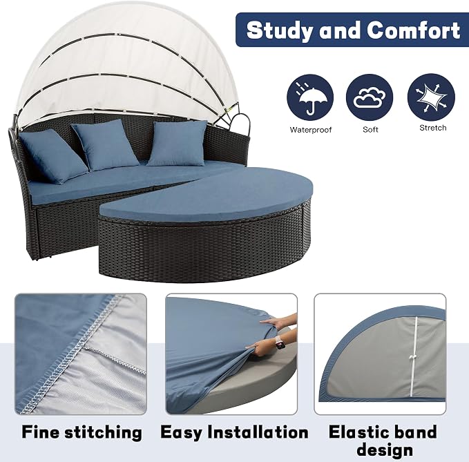 66" Round Daybed Cushion Cover & 3 Pillow Covers Set - Image 4
