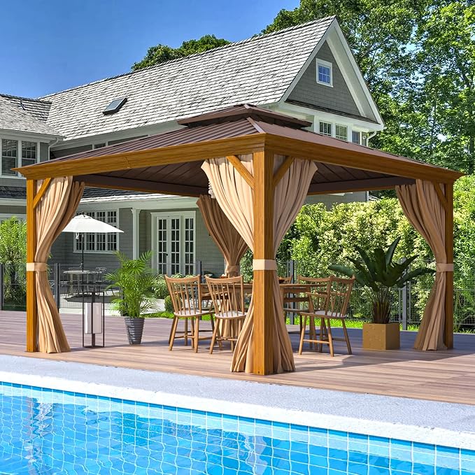 EROMMY 12' x 12' Gazebo, Wooden Finish Coated Aluminum Frame Canopy - Image 9