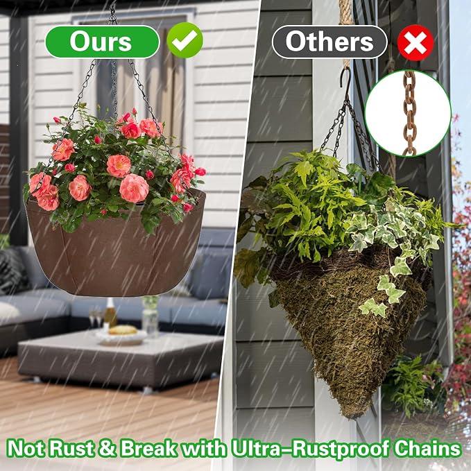Hanging Baskets for Plants Outdoor, 12 Inch 3 Pack Hanging Planters for Outdoor - Image 7