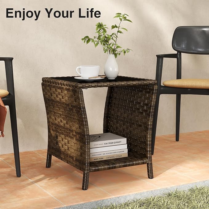 Kinfant Rattan Patio Side Table - Image 7