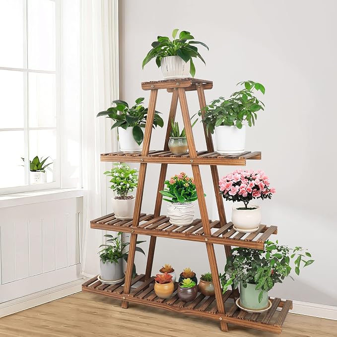 Ufine 4 Tier Wood Plant Stand Indoor Outdoor A Frame Plant Display Shelf - Image 3