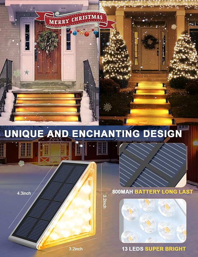 LED Solar Step Lights Waterproof Outdoor Stair Lights, Warm White Solar Deck - Image 6