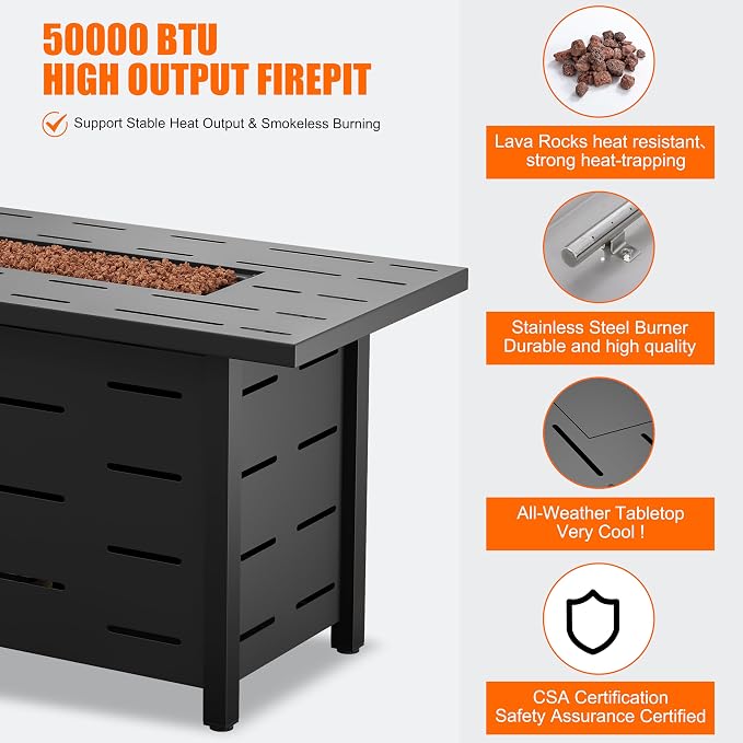 Walsunny 43 inch Outdoor Propane Fire Pit 50, 000 BTU Gas Fire Pit Table - Image 5