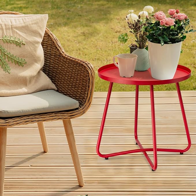 danpinera Outdoor Side Tables, Weather Resistant Steel Patio Side Table - Image 7