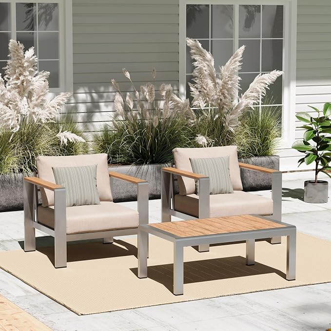 Aluminum Outdoor Sofa Bistro Set, 3 Piece Outdoor Patio Furniture Set by Oasbira