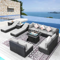 NICESOUL 13 Piece Outdoor Sectional w/Fire Pit Table, Luxury Modular Patio by NICESOUL