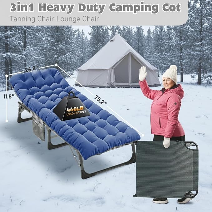 ABORON Camping Cot for Adult 28" Extra Wide, Heavy-Duty 1200D Oxford Cot for - Image 2