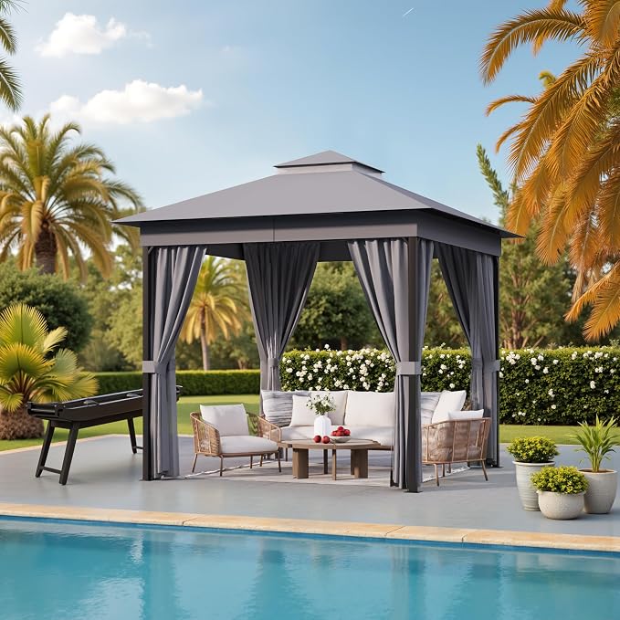 Devoko Outdoor Gazebo for Patio 8'x 8' Heavy Duty Metal Frame Canopy by DEVOKO