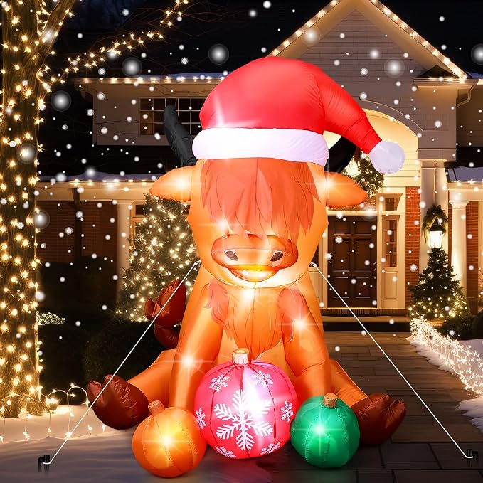 VIHOSE 4.9 FT Christmas Inflatable Cow Decoration Inflatable Highland Cow Cute - Image 4