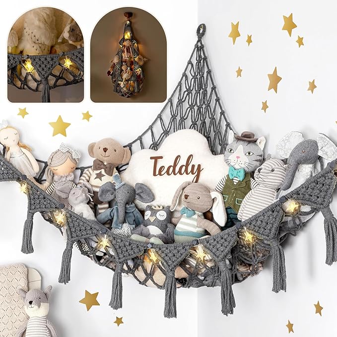 Macrame DreamLights Boho Stuffed Animal Storage Net or hammock Extra Large by TIDYTEDS