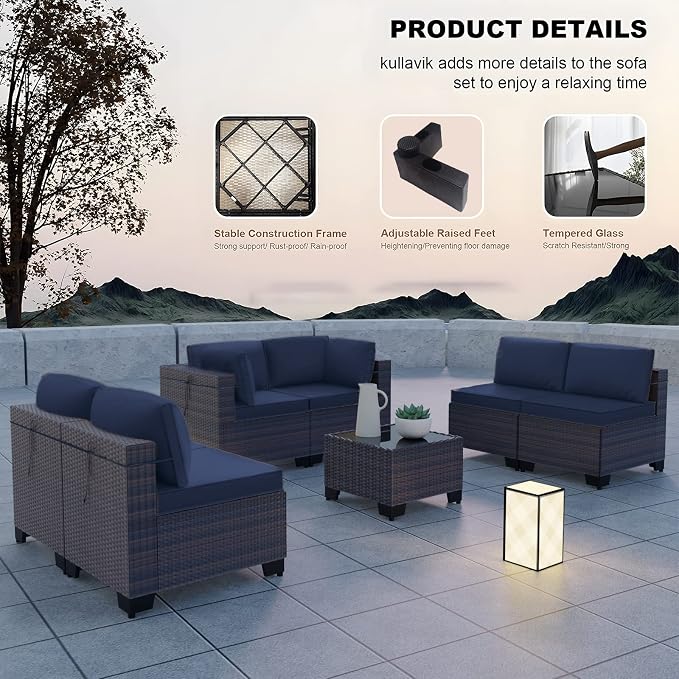Kullavik 7 Pieces Outdoor Patio Furniture Set, Sectional Rattan Sofa Set Brown - Image 5