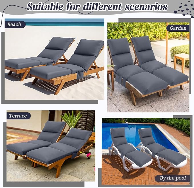 Kigley 2 Pcs Chaise Lounge Cushions, 77.9 x 20.5 x 4.7 Inch Outdoor Lounge - Image 7