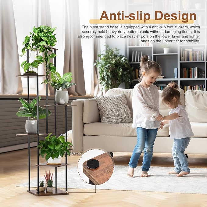 6 Tier Plant Stand Indoor Outdoor, Wood Metal Corner Shelf, Planter Shelf - Image 5