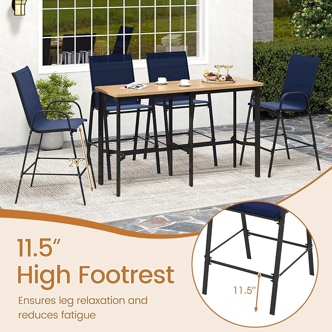 Tangkula Outdoor Bar Stools Set of 4, Enlarged Seat & Metal Frame, Tall Patio - Image 8