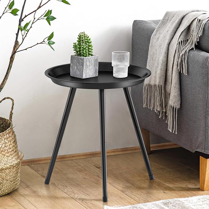 SYQ Small Black Side Table, Modern Round Metal end Table, Simple Circle Accent by SYQ