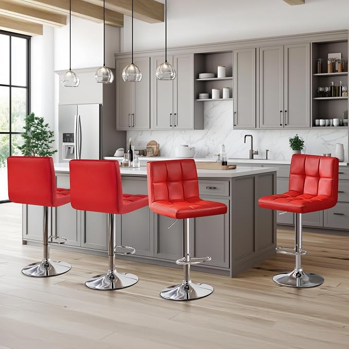 Yaheetech Bar Stools Set of 4, Adjustable PU Leather Swivel Barstools, Modern - Image 2
