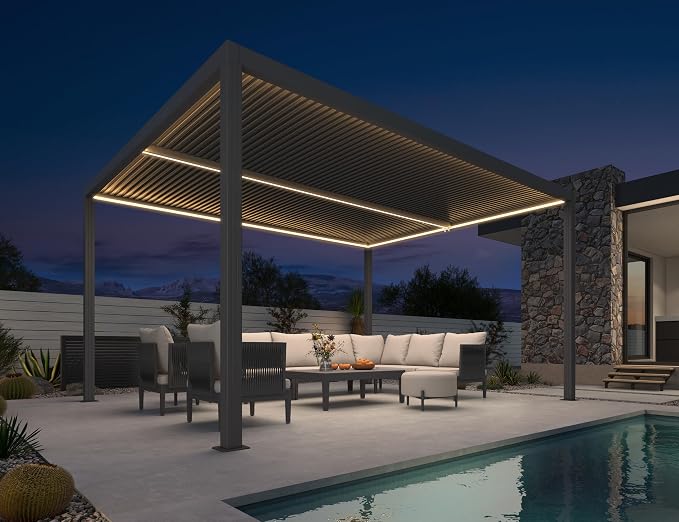 PURPLE LEAF LED Louvered Pergola 94AS 11'x 14' Full Aluminum Frame and by PURPLELEAF