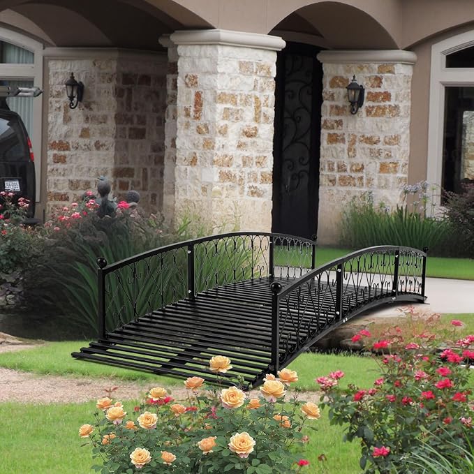 Metal Garden Bridge 8 FT, Durable Decorative Footbridge by TTGIEET