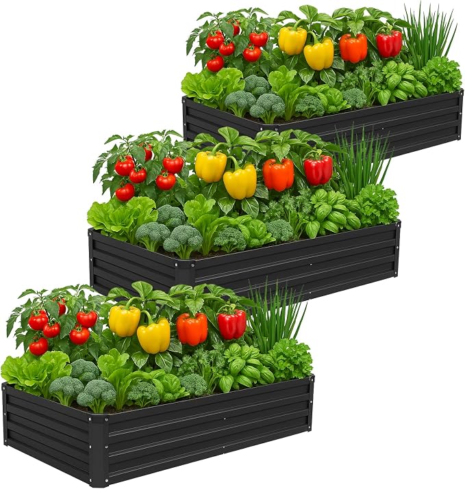 3 Pack 6x3x1FT Galvanized Raised Garden Bed Kit, Outdoor Metal Planter Box by Meberam