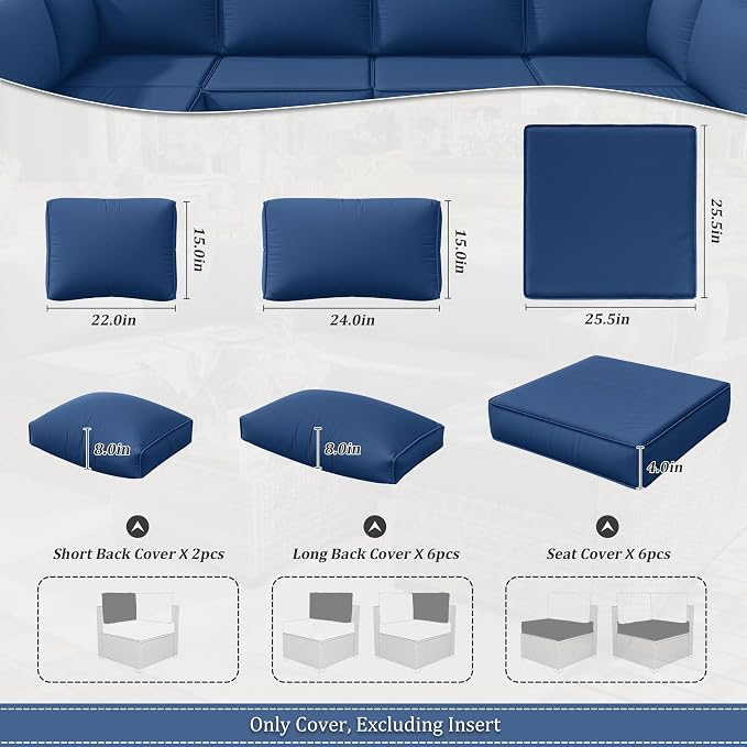14 Pcs Outdoor Cushion Slipcovers Patio Cushion Covers Replacement Waterproof - Image 2