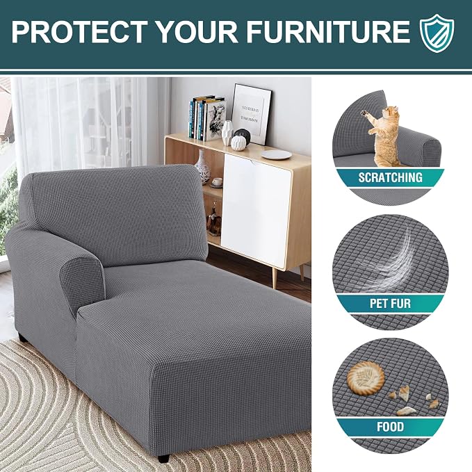 FantasDecor Left Chaise Lounge Cover Stretch Chair Lattice Slipcover - Image 5