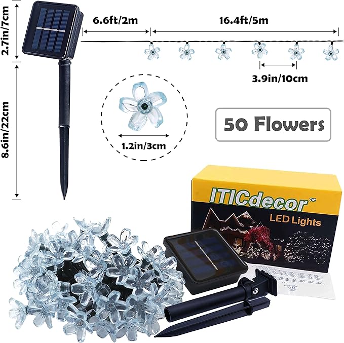ITICdecor Outdoor Solar Flower String Lights Waterproof 50 LED Fairy Light - Image 7