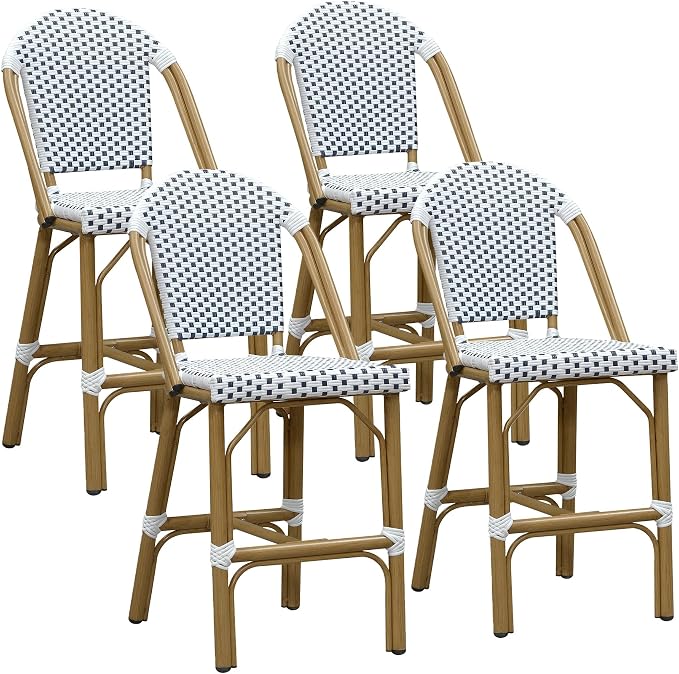 PURPLE LEAF Outdoor Counter Height Bar Stools Set of 4 26'' French Bar Height by PURPLELEAF