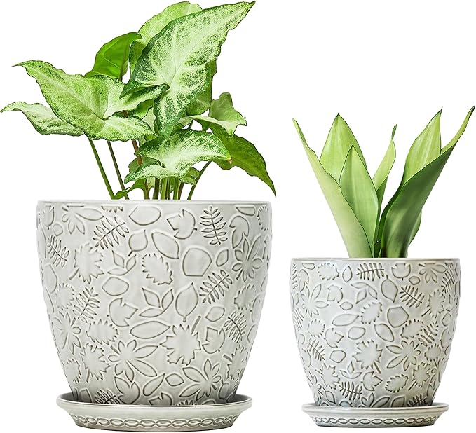 8 Inch + 6 Inch Retro Ceramic Planter Set of 2 by Bestseler