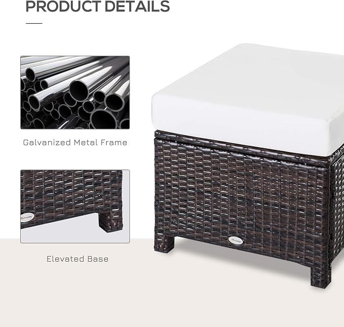 Outsunny 20" Patio Wicker Ottoman, Additional Seating, Side Table - Image 4